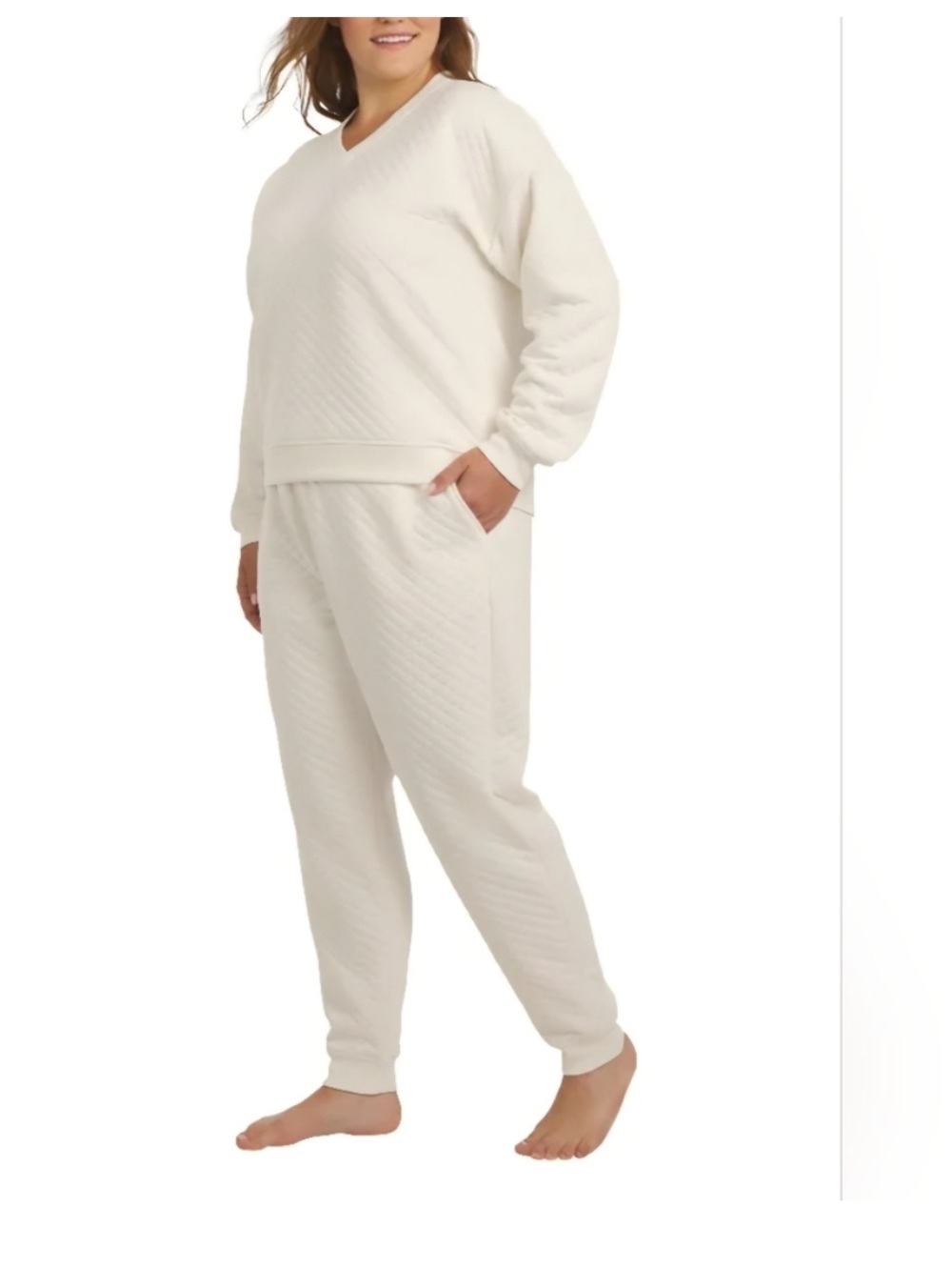 Lands' End Ivory Quilted 2-Piece Lounge Set